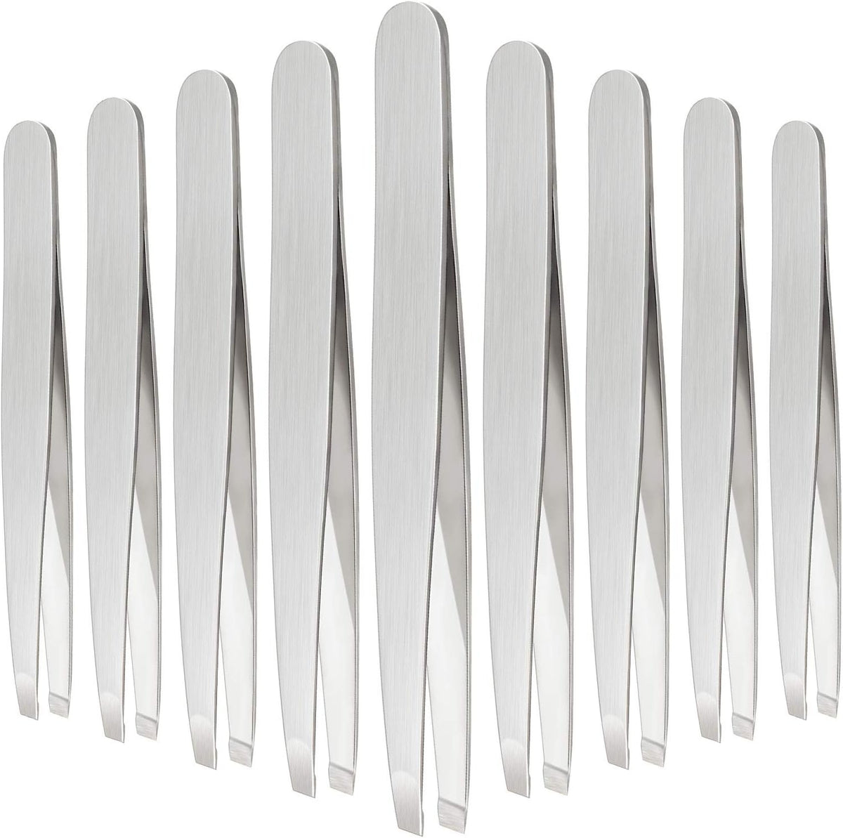 Mudder 12 Pcs Eyebrow Tweezers Set for Facial Hair Stainless Steel Slanted Tip Tweezers in Bulk for Men and Women(Silver)
