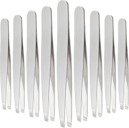 Mudder 12 Pcs Eyebrow Tweezers Set for Facial Hair Stainless Steel Slanted Tip Tweezers in Bulk for Men and Women(Silver)