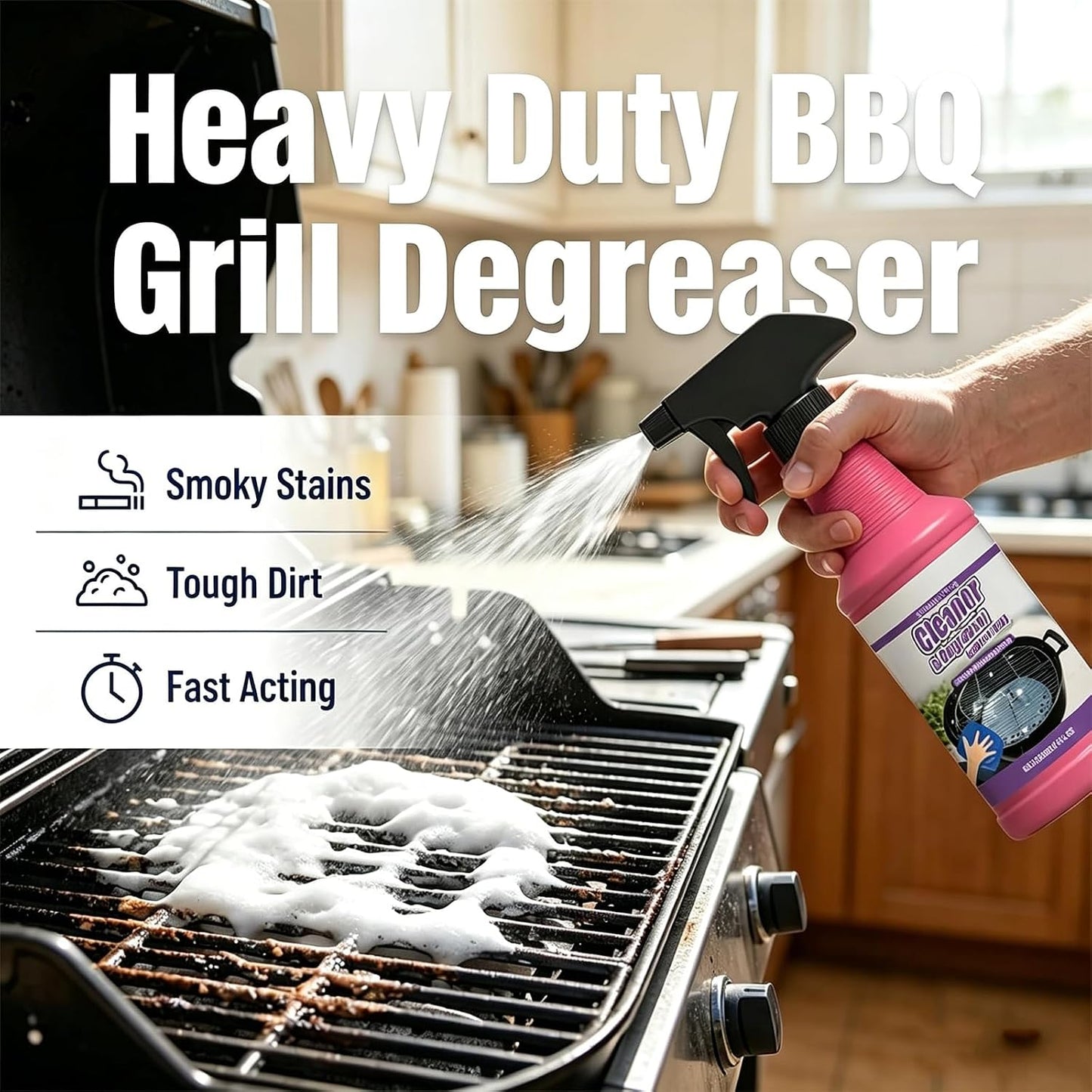 Fast-Acting Heavy-Duty Grill Degreaser Spray, 120ml BBQ Grill and Grate Cleaner Spray with Gloves, All Purpose Oven Degreaser Cleaner for Barbecue Grills, Smoky Stains and Stubborn Grease (2PCS)