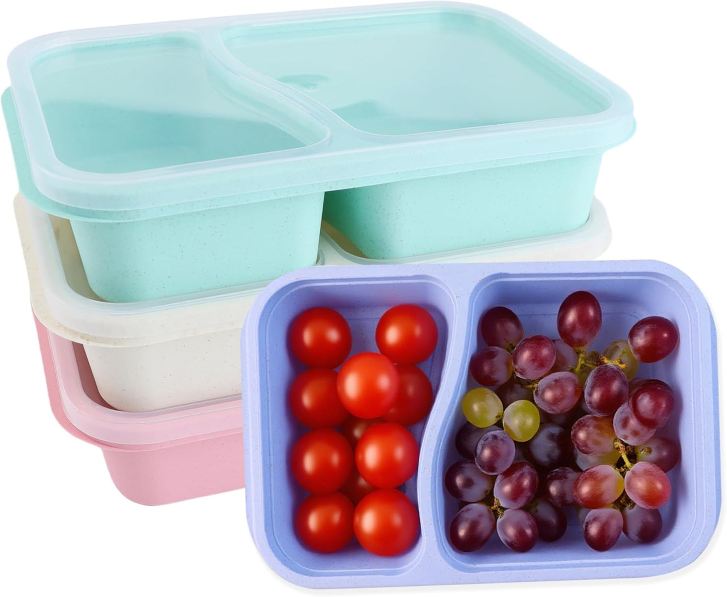 Finorder 6 Pack 4-Compartment Snack Containers, Reusable Food Containers for Kids School, Adults Office, Picnic Trip, Lunch Bento Box Meal Prep Containers (Bright Color Set)