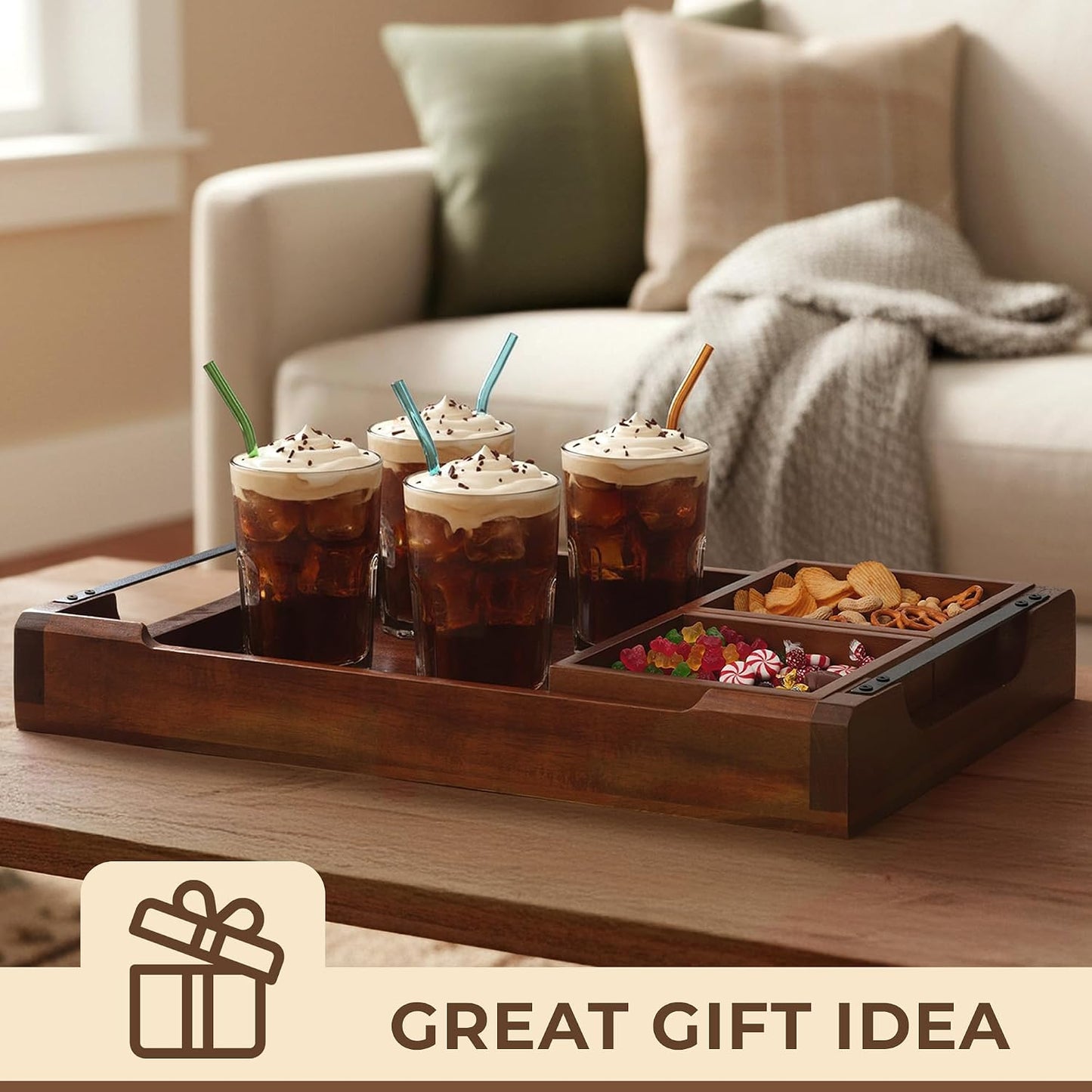 Modular Serving Tray - Acacia | Serving Platter Snack Tray for Party Hosting - Trays for Serving Food, Charcuterie, Fruit Platter Tray for Parties, Appetizer Dishes & Dessert Trays