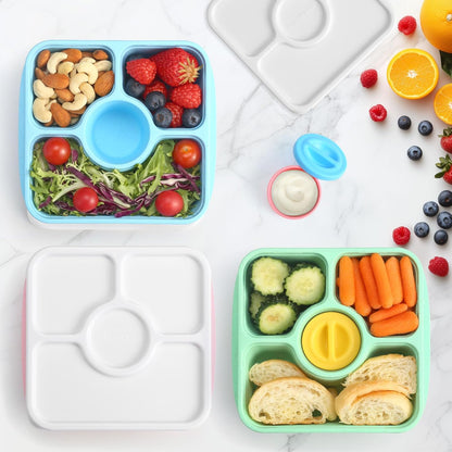 Bento Snack Box Containers for Adults Kids, 4 Pack Lunchable Meal Prep Containers Reusable, Stackable Bento Lunch Box, Food Storage Prep Containers with Lids and 4 Sauce Cups, Pastel Color, Clear Lid