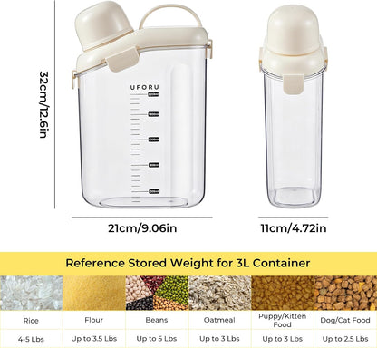 UFORU Cereal Containers Storage 2.1L, Airtight Rice Container with lids for grain, flour and beans, Pouring Spout & Handle, BPA-Free for Pet Food Storage(Cream White)