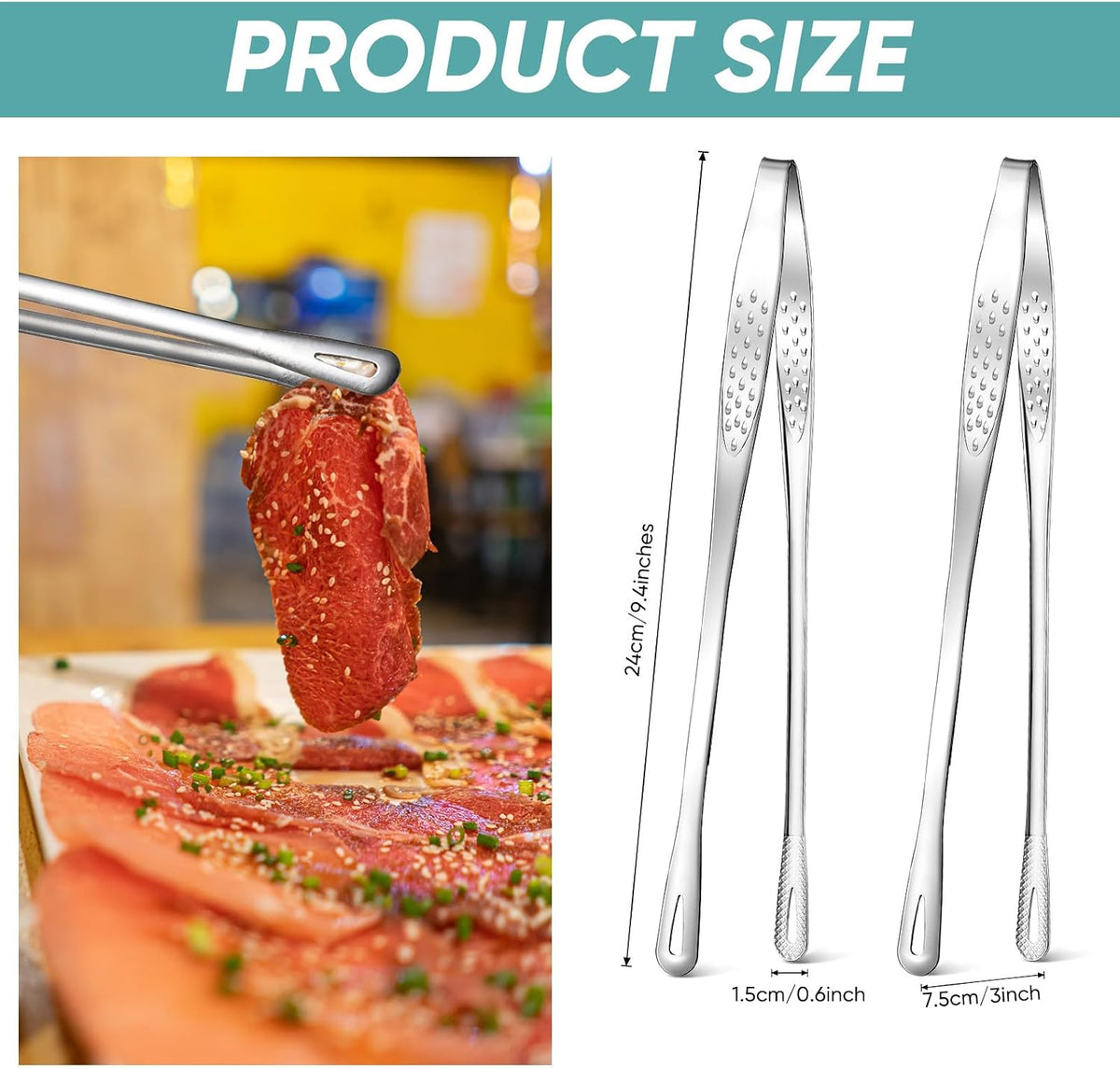 meekoo 6 Pcs 7.8 Inches Stainless Steel Korean BBQ Grill Tongs Japanese Barbecue Tongs for Cooking Portable Kitchenware Home Outdoor Steak Salad Food