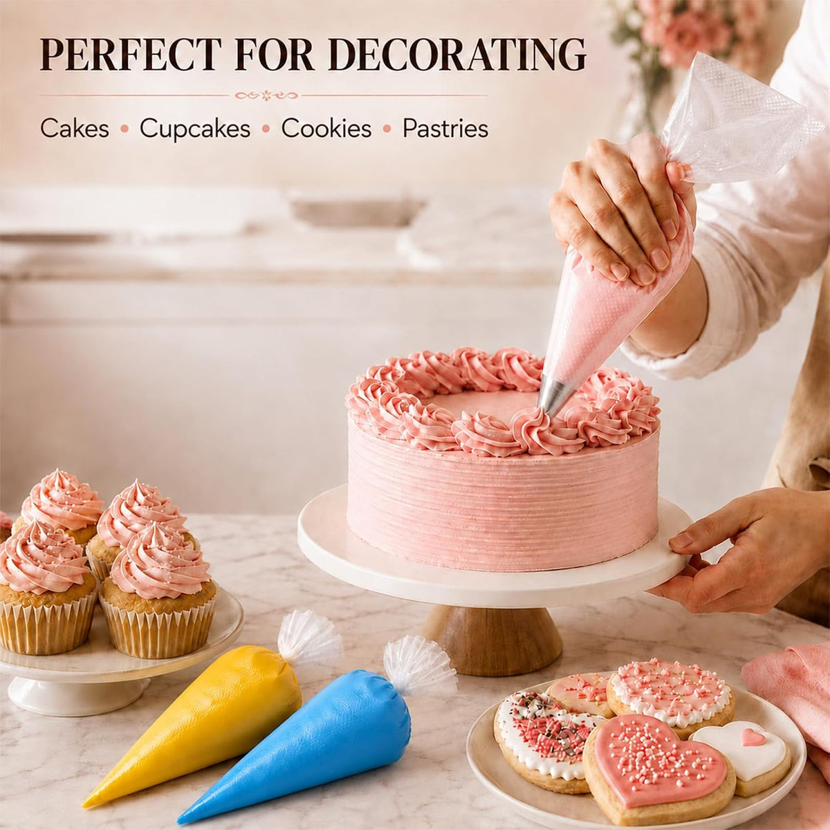 Disposable Piping Bags 12 Inch, Tipless Icing Piping Bags Non-Slip Anti Burst Disposable Pastry Bags for Cream Frosting, Cakes, Chocolate, Cupcakes and Cookies Decoration Supplies