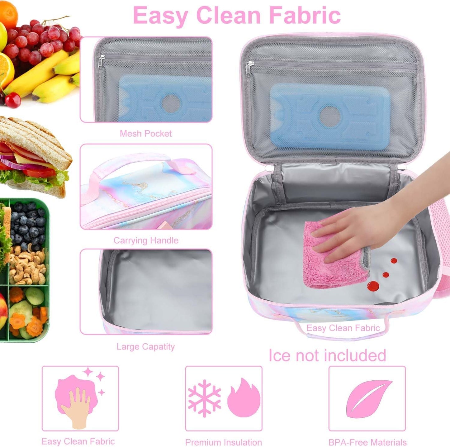 RHCPFOVR Kids Lunch Bag - Insulated Lunch Box for Boys Girls,Washable Lunch Bag and Reusable Toddler Leak-proof Lunchbox for School and Daycare - Colors A