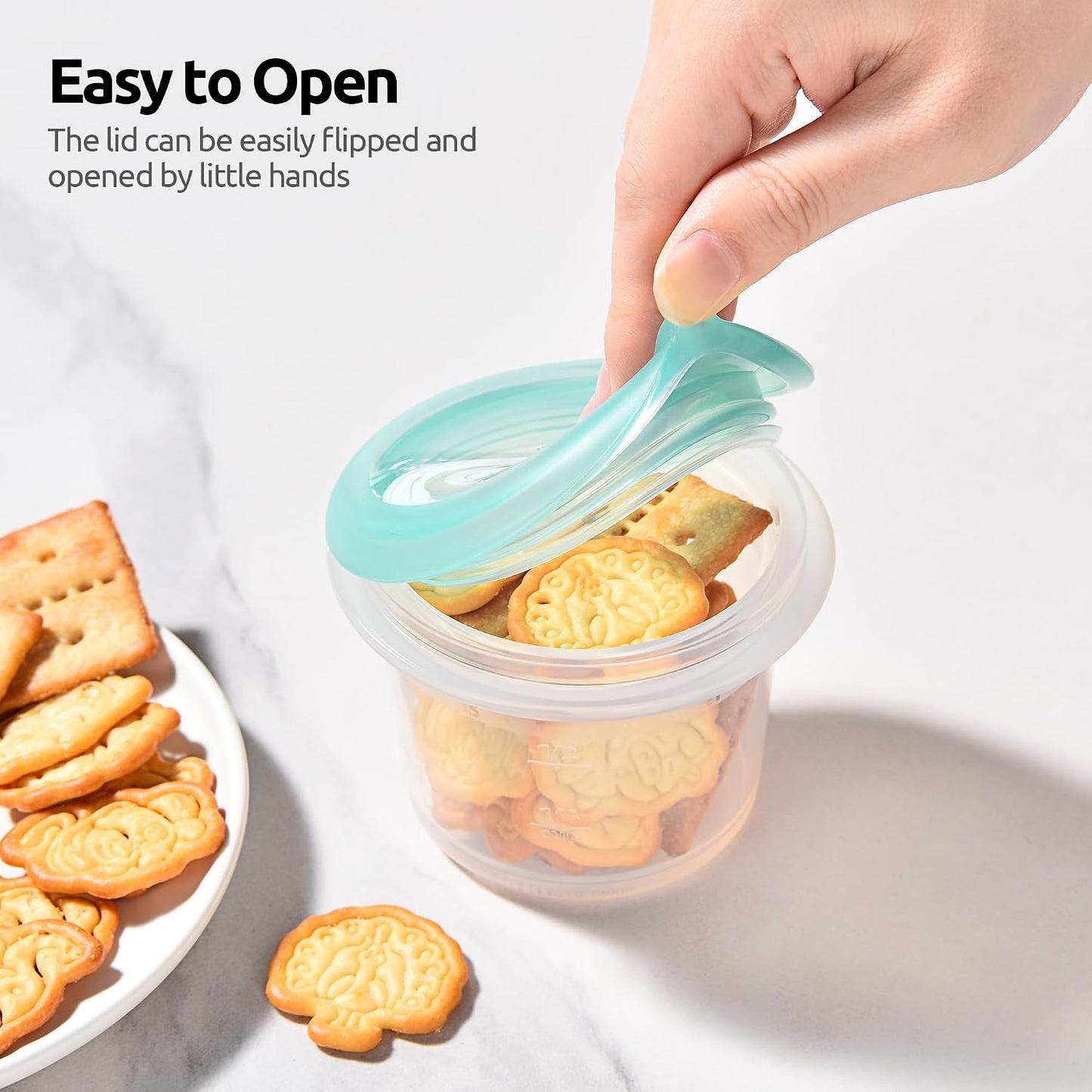 U-Taste Silicone Food Storage Containers Set: Meal Prep Box with Airtight Lid, Freezer & Microwave Safe, Date Marking Circle, Clear cup/oz/ml Measurement for Dry & Wet Deli -2oz/4oz/8oz/16oz, Aqua Sky