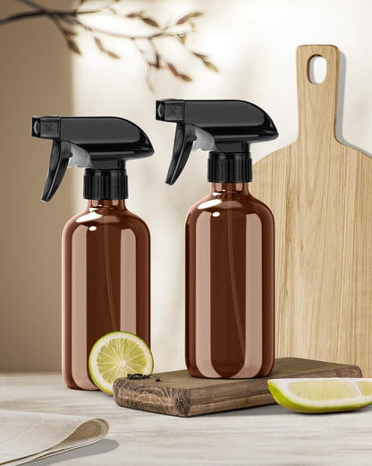 Bontip Glass Spray Bottle 16 oz for Cleaning, Plants (2 Pack, Amber)