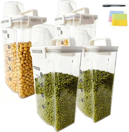 4-Pc Airtight Cereal Storage Containers Set(1.8L×2 & 2.5L×2), Cereal Containers Storage with Pour Spout & Measuring Cup, BPA-Free Plastic Canisters for Rice, Flour, Pet Food Kitchen Pantry