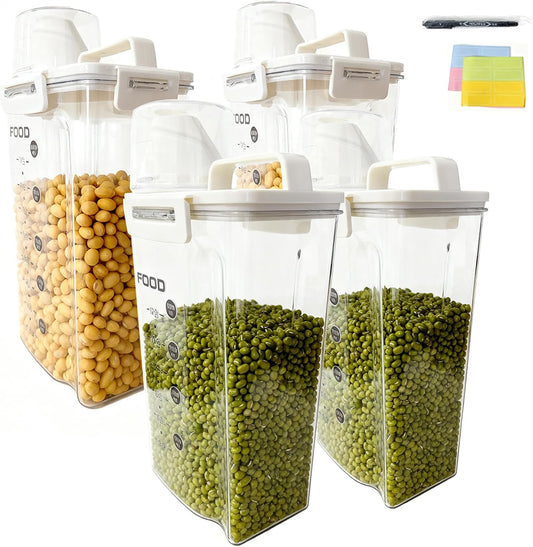 4-Pc Airtight Cereal Storage Containers Set(1.8L×2 & 2.5L×2), Cereal Containers Storage with Pour Spout & Measuring Cup, BPA-Free Plastic Canisters for Rice, Flour, Pet Food Kitchen Pantry