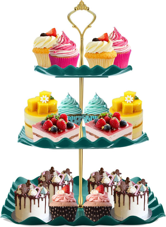 DAFURIET Dessert Cupcake Stand, 3 Tier Cup Cake Holder Tower for Tea Party/Birthday/Wedding, Plastic Tiered Serving Tray with Metal Rod, White