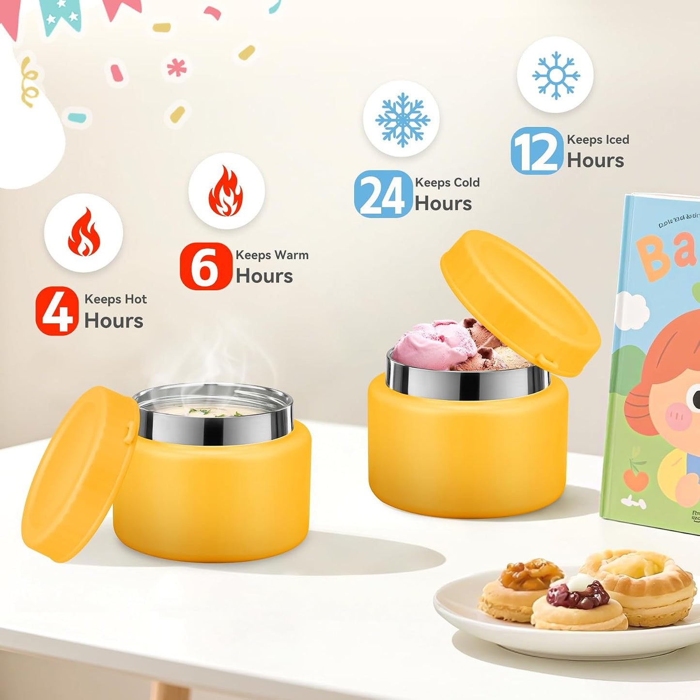 Lunch Box Kids, Leak Proof 5 Compartment Bento Box for Kids, 13oz Thermo for Hot Food Kids Lunch Box,Hot Lunch Box for School Travel