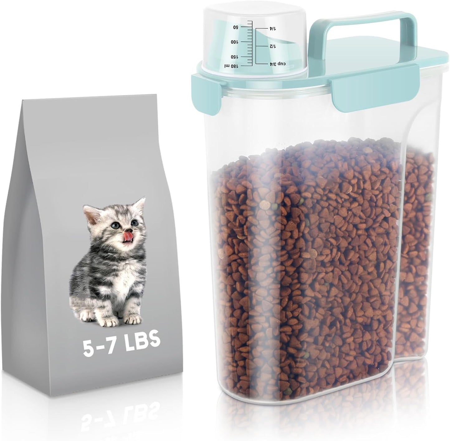 LEAWALK 5-7Lbs Cat Dog Storage Container, Portable Pet Food Containers with Upgraded Large Spout and Cup, Small Animal Kibble Dispenser for Bird Seed, Oatmeal, Rice, Flour, Brown Sugart-Dark Green