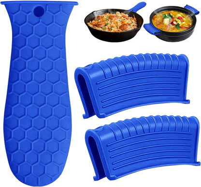3 Piece Silicone Cast Iron Handle Cover with Pot Handle Covers Set，Cast Iron Handles Sleeve (Black-Small)