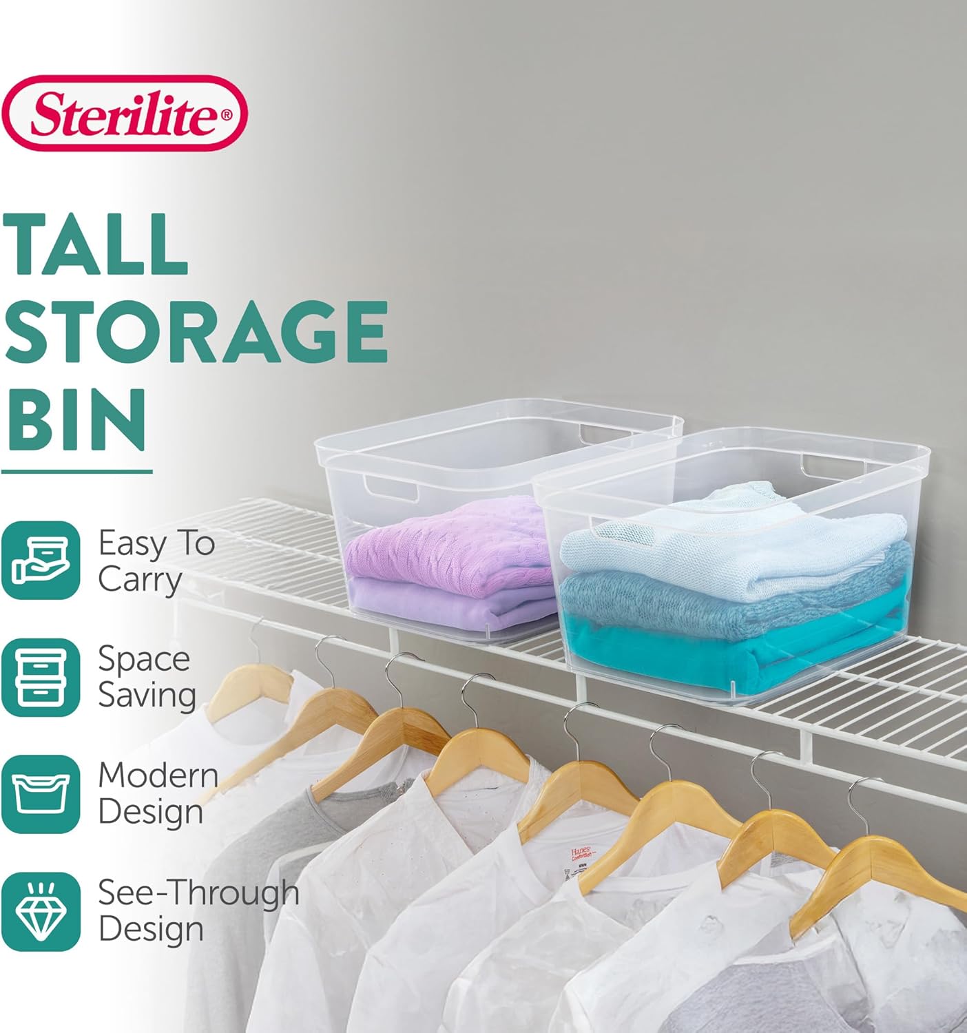 Sterilite 8.25x12.25x15 Inch Modern Polished Storage Bin w/Comfortable Carry Through Handles & Banded Rim for Household Organization, Clear (6 Pack)