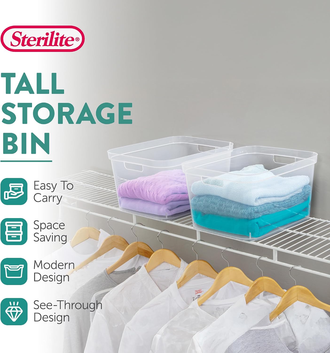 Sterilite 8.25x12.25x15 Inch Modern Polished Storage Bin w/Comfortable Carry Through Handles & Banded Rim for Household Organization, Clear (6 Pack)