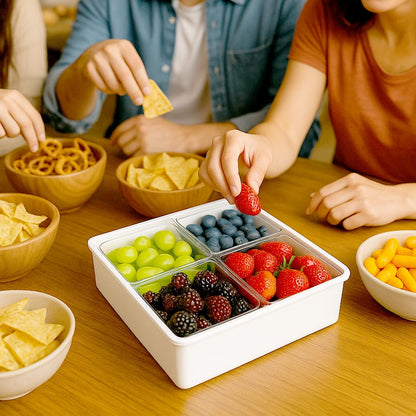 Lustroware Gourmet Palette Airtight 5-Compartment Round Serving Tray with Lid – Portable Snackle Platter & Charcuterie Organizer Box with Removable Dividers for Fruit, Vegetables, Snacks, Appetizers