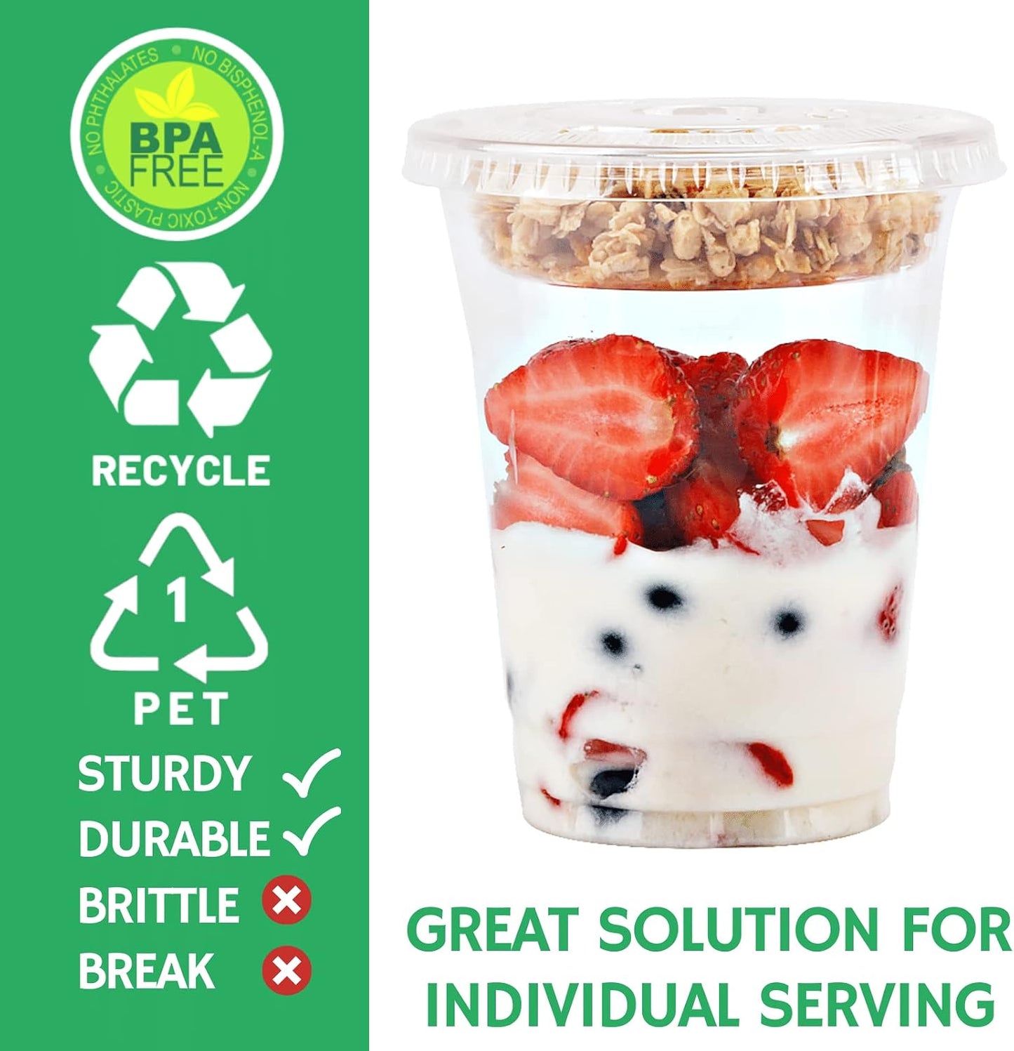 Aatriet 12 oz Clear Plastic Parfait Cups with Insert 3.25oz & Dome Lids No Hole - (20 Sets) Yogurt Fruit Parfait Cups, for Dips and Veggies, Take Away Breakfast and Snacks. No Leaking