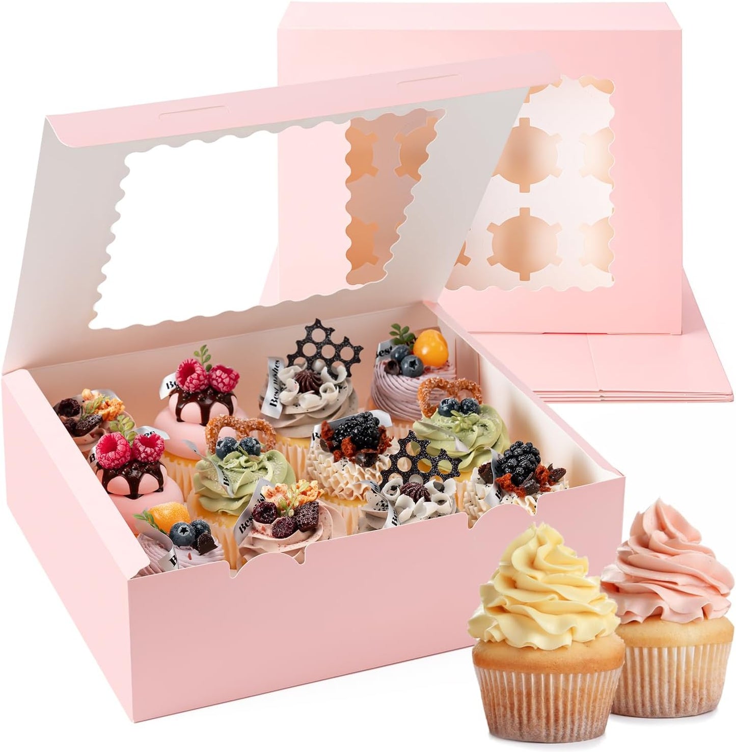12 Count Cupcake Boxes, 4PCS Cupcake Container with Window, Food Grade Cupcake Holder for Birthday Holiday Party, Bakery Supplies for Cupcakes, Desserts, and More