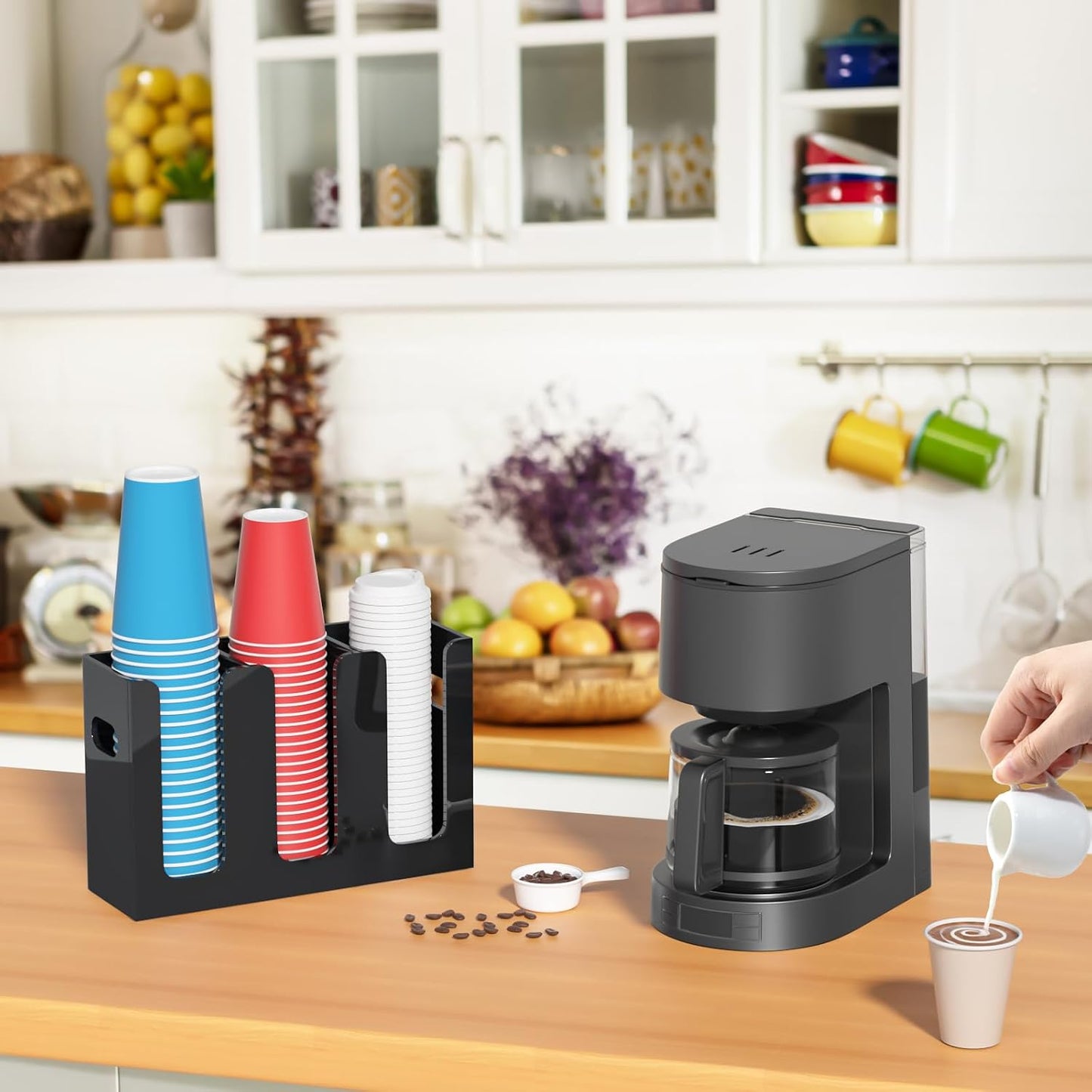 WINFFOR Disposable Cup Organizer Dispenser - 2 Compartments Clear Acrylic Cup and Lid Holder with Handles Plastic Cup Dispenser Countertop Paper Cup Holder for Coffee Bar House Party Essentials