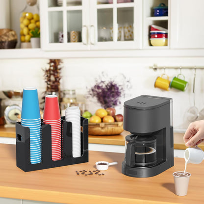 WINFFOR Disposable Cup Organizer Dispenser - 2 Compartments Clear Acrylic Cup and Lid Holder with Handles Plastic Cup Dispenser Countertop Paper Cup Holder for Coffee Bar House Party Essentials