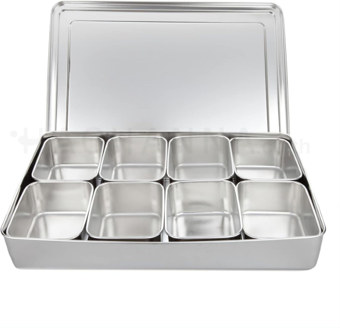 Xarra - Japanese Mini Container, Stainless Steel Yakumi Mise En Place Box, Multi Compartment Set For Food, Herbs, Seasoning and Spices (8 Compartment)