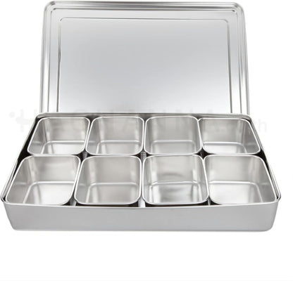 Xarra - Japanese Mini Container, Stainless Steel Yakumi Mise En Place Box, Multi Compartment Set For Food, Herbs, Seasoning and Spices (8 Compartment)