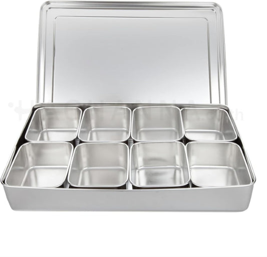 Xarra - Japanese Mini Container, Stainless Steel Yakumi Mise En Place Box, Multi Compartment Set For Food, Herbs, Seasoning and Spices (8 Compartment)