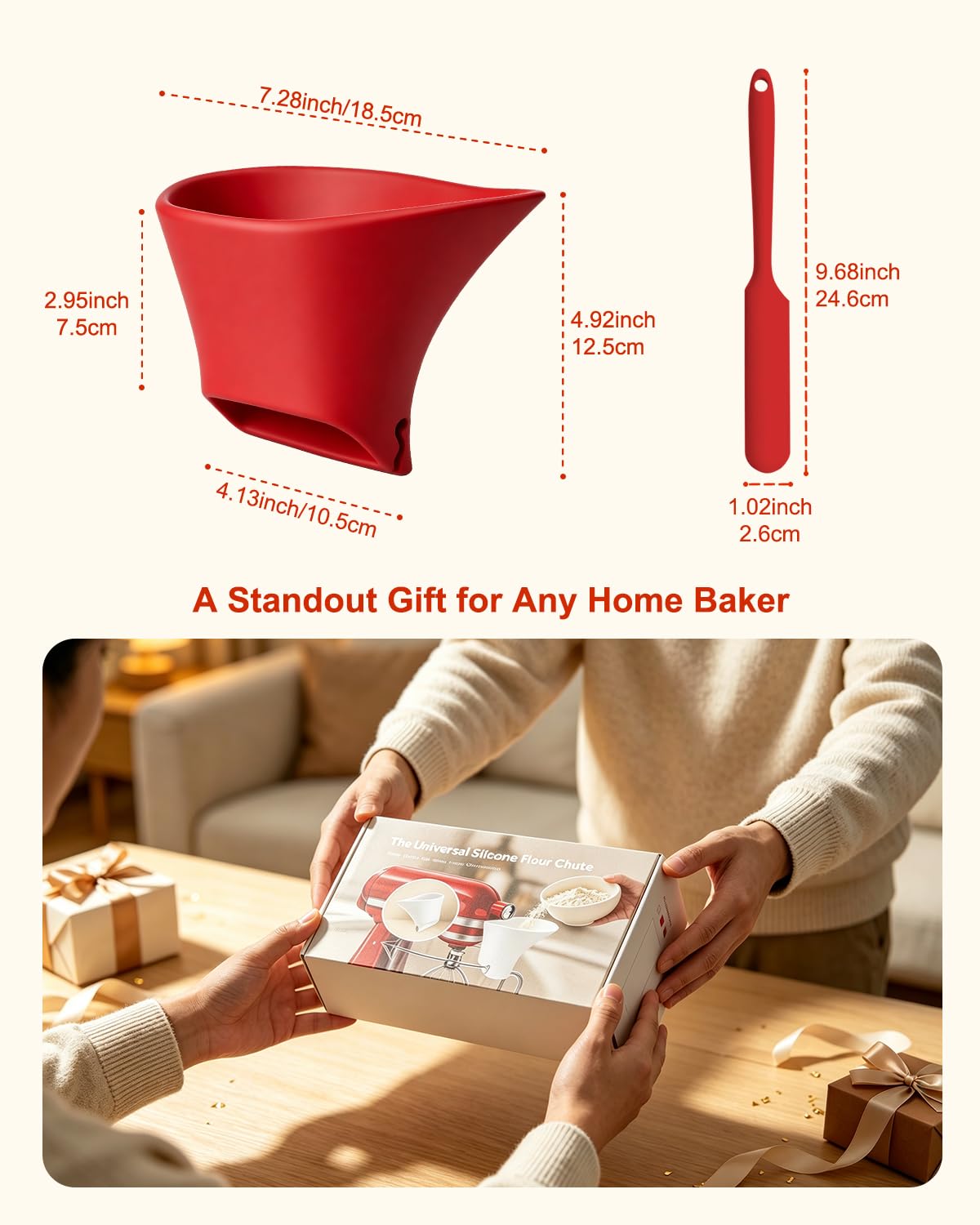 OneLeaf Silicone Flour Funnel for Kitchen Aid Mixer, Pouring Chute, White