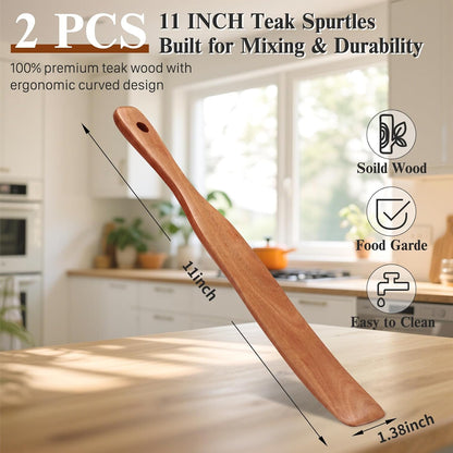 2Pcs Skinny Spurtle for Sourdough Starter, Sour Dough Tool, Wooden Spurtles