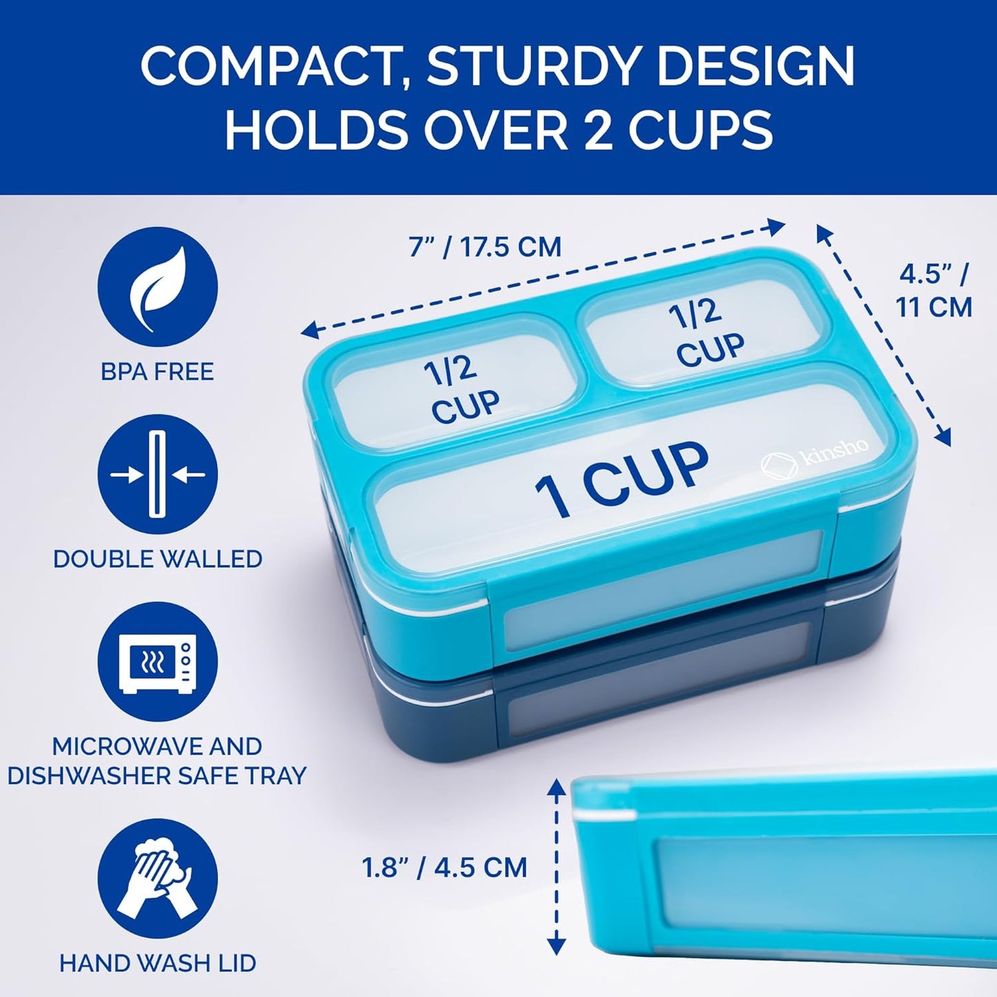 Small Snack Containers for Kids Toddlers - 3 Compartments (Set of 2) - Leak-Proof Reusable Boxes with Lids - BPA-Free Plastic Mini Bento Lunch Box - Holds 2 Cups Capacity (Pastel Blue+Teal Sparkle)