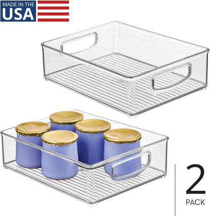 iDesign Plastic Stackable Pantry Bin, Set of 4, Clear | Organizer Bin with Handles, For Cabinets or Fridge