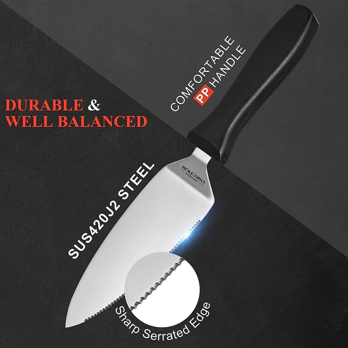 7 Inch Cake & Pie Server, Long Dense Serrated Blade, Thick Blade