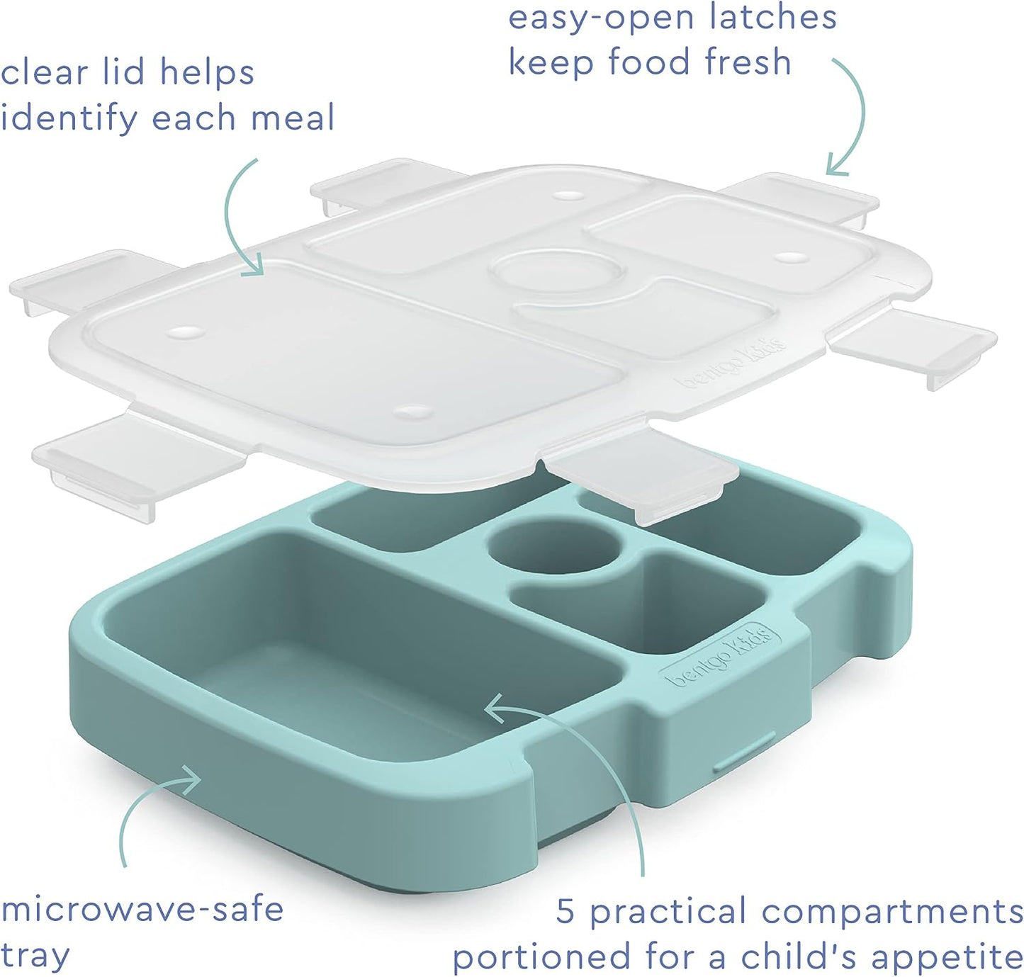 Bentgo® Kids Prints Tray with Transparent Cover - Reusable, BPA-Free, 5-Compartment Meal Prep Container with Built-In Portion Control for Healthy Meals At Home & On the Go (Mermaids in the Sea)