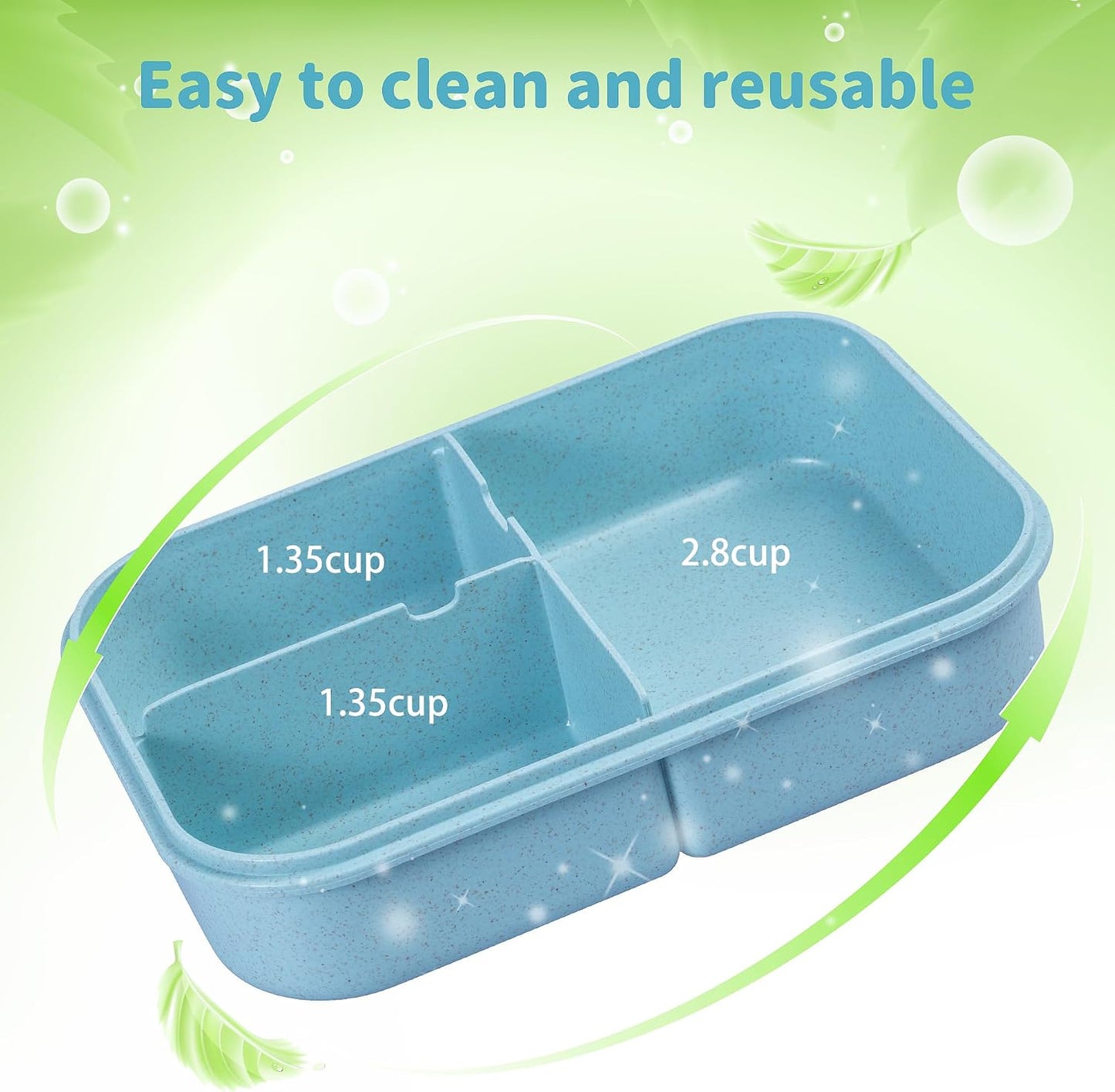 Itopor Classic Wheat Straw Bento Box, Leak-Proof 3-Compartment Lunch Box for Adults & Older Kids, BPA-Free Meal Prep Food Container with Fork, Microwave & Dishwasher Safe, 5.5 Cup, Sage Green