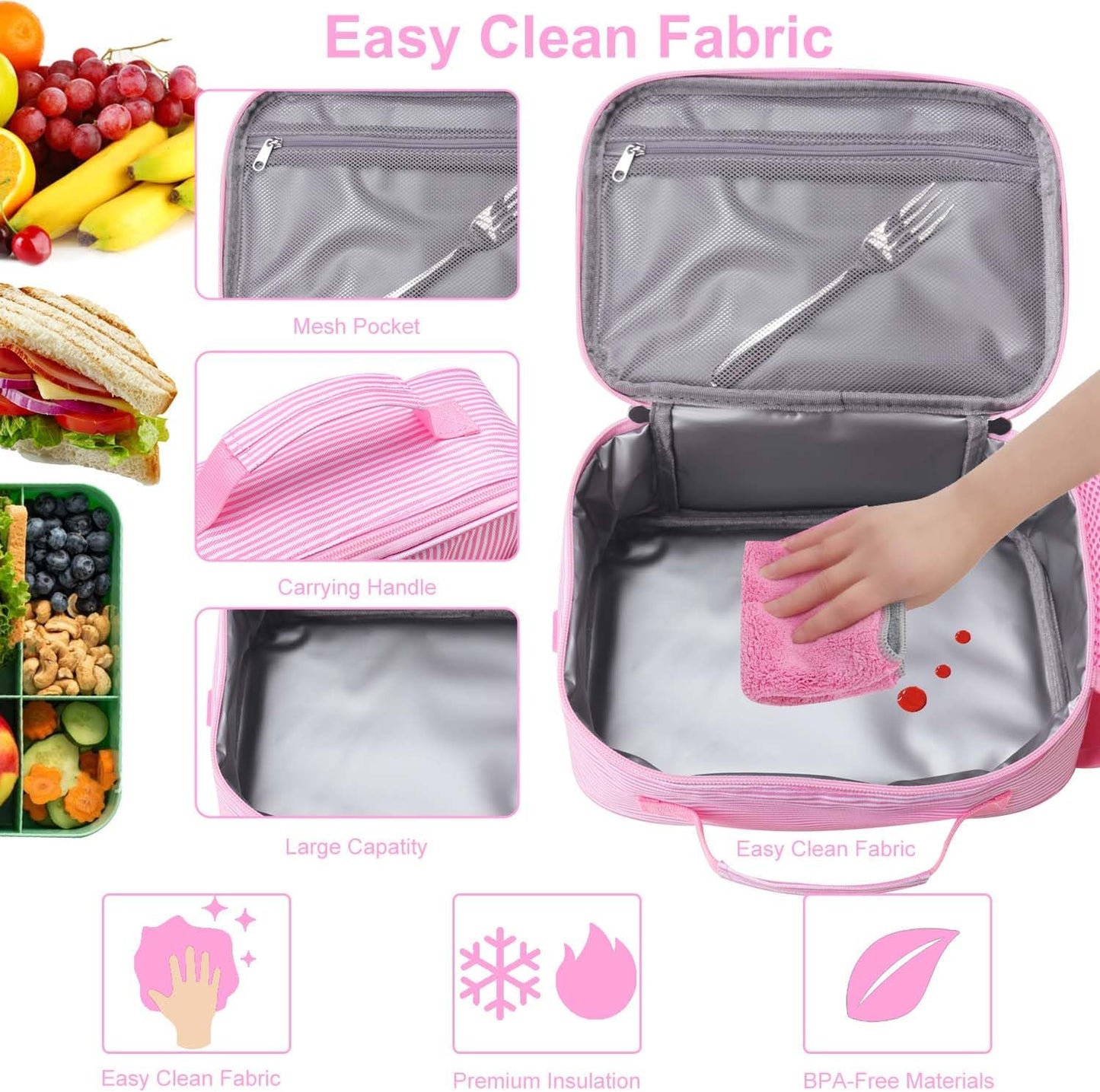 RHCPFOVR Kids Initial Lunch Bag - Insulated Lunch Box for Boys Girls,Washable Lunch Bag and Reusable Toddler Leak-proof Lunchbox for School and Daycare - Colors A