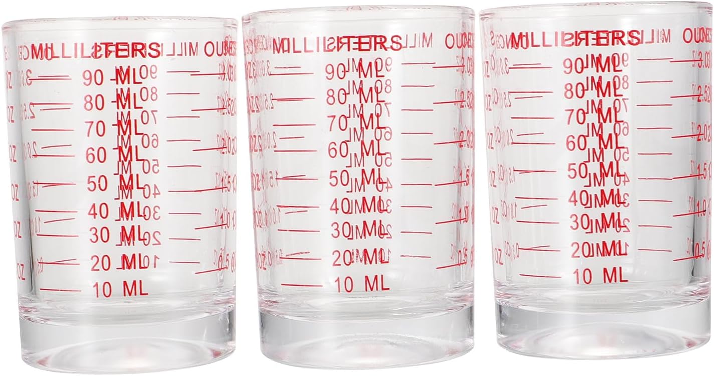 Alipis 3 Pieces 90ml Glass Measuring Cups with Red Scale, Baking Measuring Jug Set for Kitchen, Home Graduated Cups for Milk, Coffee, and Liquid Ingredients