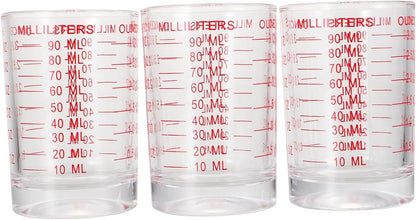 Alipis 3 Pieces 90ml Glass Measuring Cups with Red Scale, Baking Measuring Jug Set for Kitchen, Home Graduated Cups for Milk, Coffee, and Liquid Ingredients