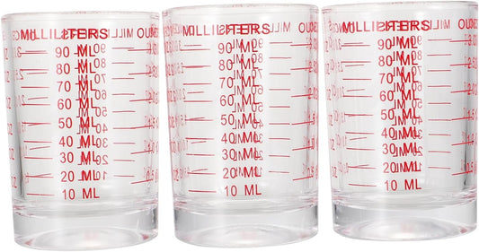 Alipis 3 Pieces 90ml Glass Measuring Cups with Red Scale, Baking Measuring Jug Set for Kitchen, Home Graduated Cups for Milk, Coffee, and Liquid Ingredients