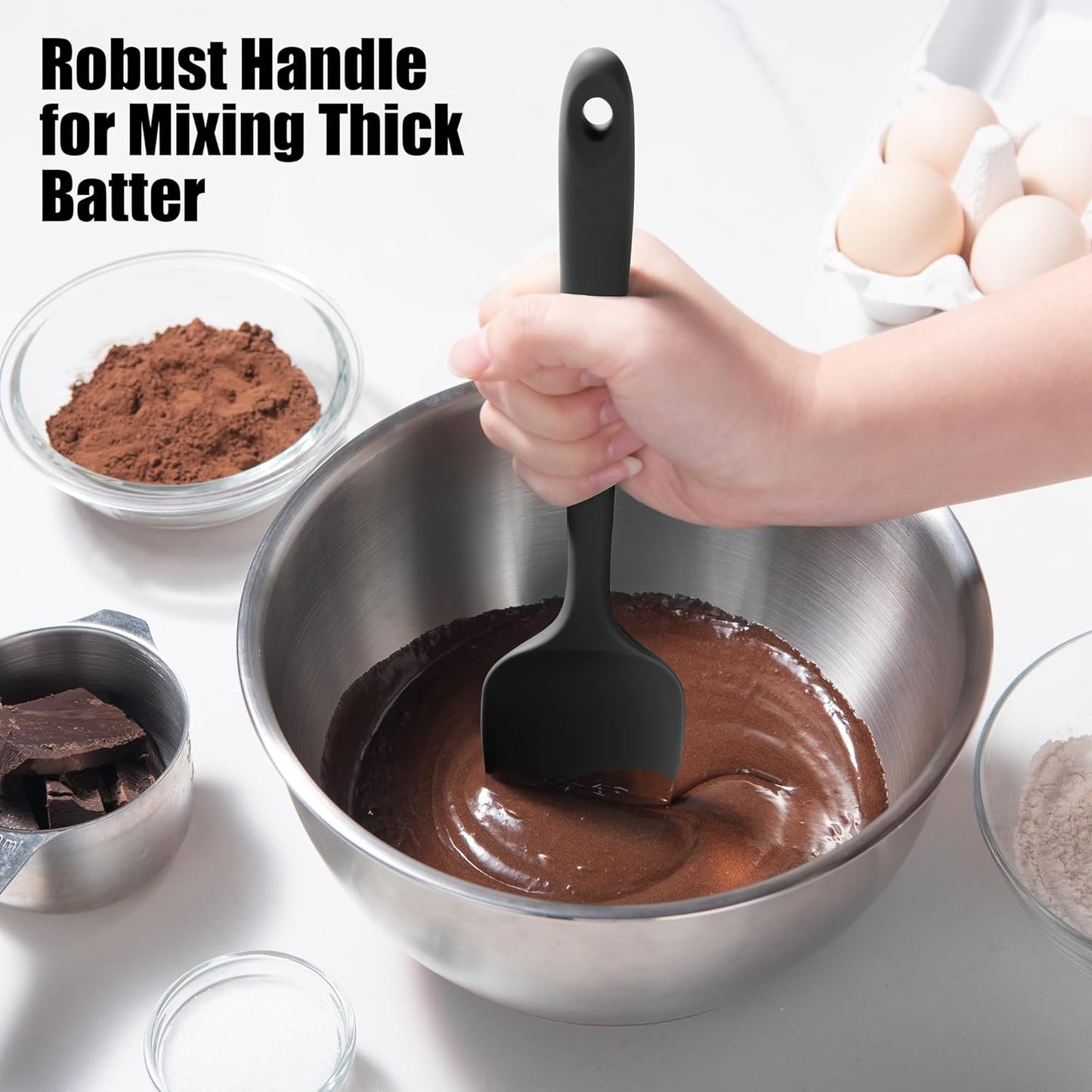 2-Piece Silicone Scraper & Spoon Spatulas: Doosu 600°F Heat Resistant Food Grade BPA Free Rubber Baking Flat Spatula Kitchen Cooking Spoonula for Mixing Scraping Folding Stirring Serving (Aqua Sky)