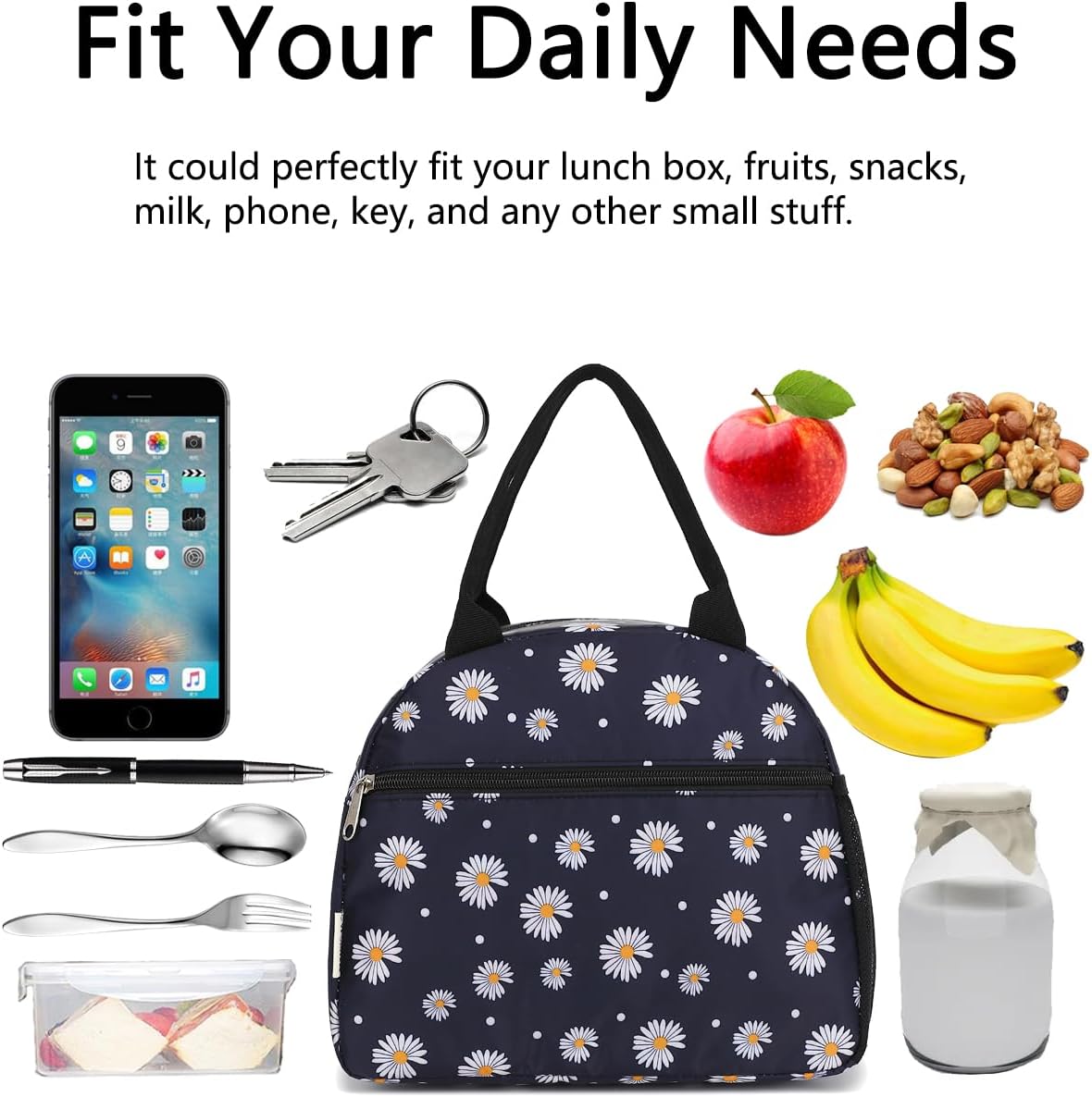 GYEUKHAM Lunch Bag Women, Lunch Box for Adult Men Kids Girls, Small Cute Lunchbox Tote Large Capacity Insulated Lunch Container Cooler for Work School Picnic Travel, Black White Stripes