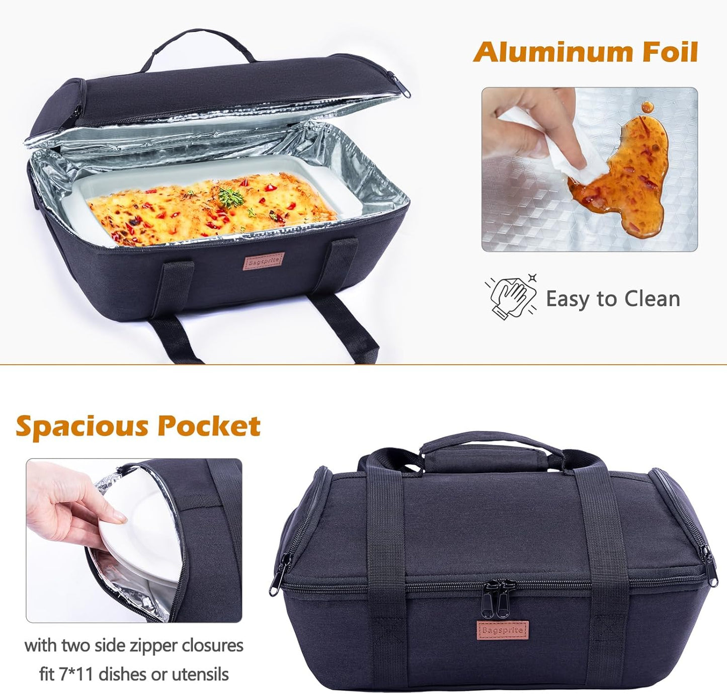 BAGSPRITE Insulated Casserole Carrier for Hot or Cold Food with Heat-resistant Mat, Casserole Dish Carrier Insulated Food Carrier, Hot Food Carrier, Foil Pan Carrier Fits 9" x 13" Baking Dish