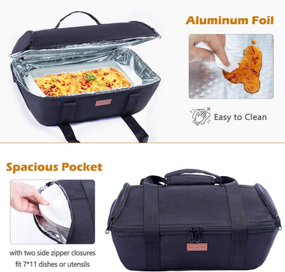 BAGSPRITE Insulated Casserole Carrier for Hot or Cold Food with Heat-resistant Mat, Casserole Dish Carrier Insulated Food Carrier, Hot Food Carrier, Foil Pan Carrier Fits 9" x 13" Baking Dish