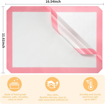 Luckyiren 2 Pack Silicone Baking Mat Set, Nonstick Half Sheet, Orange/Beige