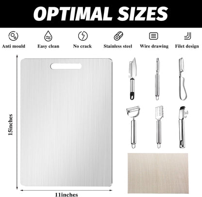 New Upgraded Titanium Cutting Board, Stainless Steel Cutting Boards For Kitche, Dishwasher Safe Double-sided Chopping Board with Peeler and Anti-slip Mat(18"L x 12"W)