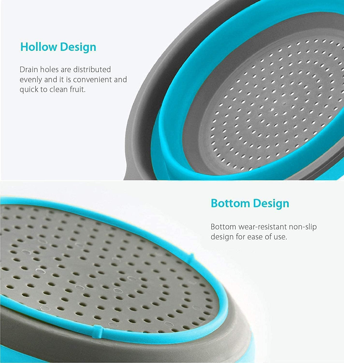 Foldable Silicone Strainer Colanders with Handles, Green and Red, 2 Pack