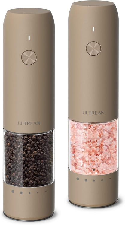 Ultrean Electric Salt and Pepper Grinder Set, Rechargeable,Matte Black
