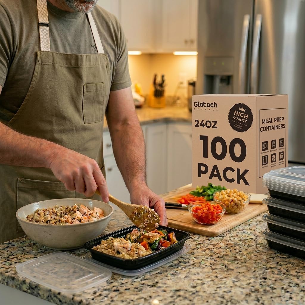 Meal Prep Containers 24oz-100 Pack (200-Piece) Reusable Food Storage Containers with Lids Microwave, Freezer, Dishwasher Safe - Leakproof & BPA Free Durable Plastic Bento Box for To Go Take Out