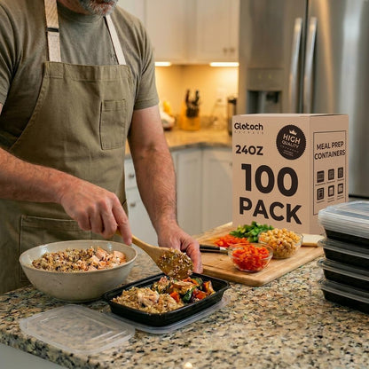 Meal Prep Containers 24oz-100 Pack (200-Piece) Reusable Food Storage Containers with Lids Microwave, Freezer, Dishwasher Safe - Leakproof & BPA Free Durable Plastic Bento Box for To Go Take Out