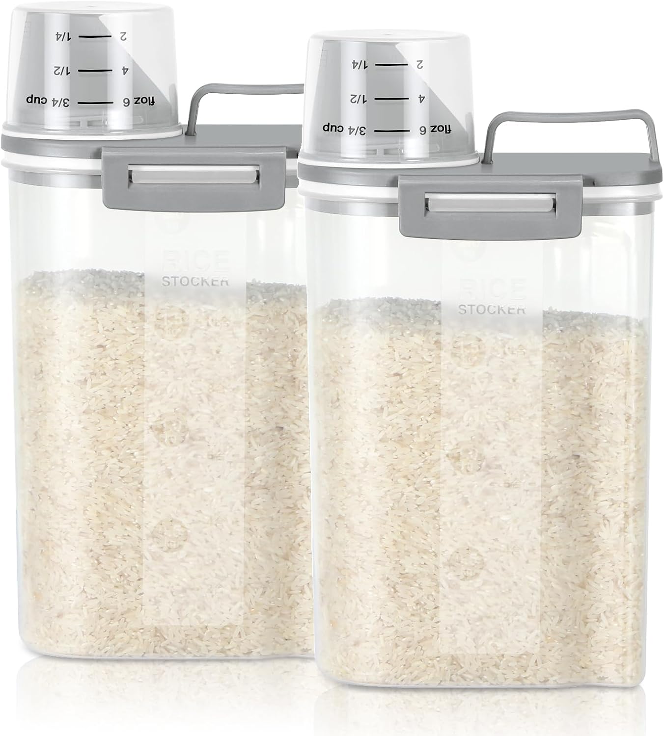 TBMax Rice Storage Container 2 Pack, Plastic Kitchen Pantry Food Storage Container with Cup, Small Pet Dog Cat Food Container Dispenser